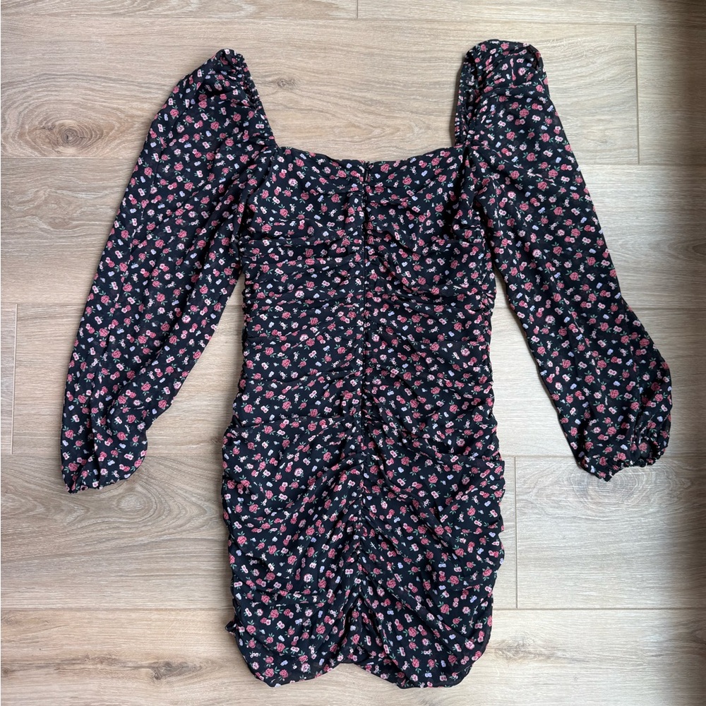 Revolve- More to Come Floral Black Dress size small pink denim - Picture 3 of 5